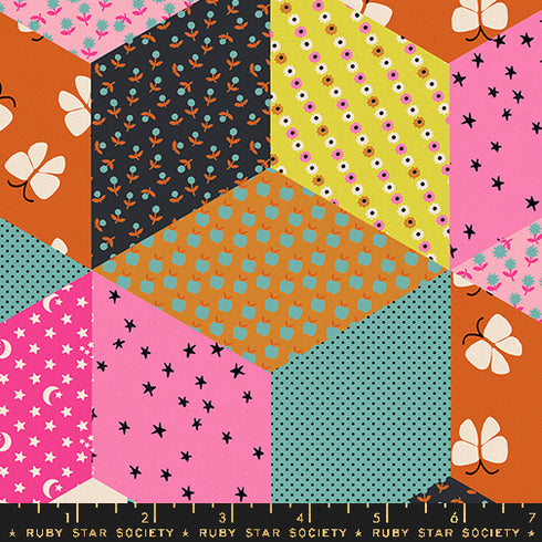 CANVAS Ooh Lucky Lucky Tumbling Blocks Patchwork in Turquoise RS4120 15L - Ruby Star Society Sold by the Yard